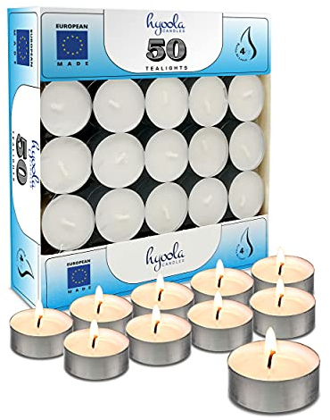 Hyoola Bougies Chauffe Plat - Pack de 50 Bougies en Vrac - Lot Bougies Chauffe Plat - Bougies Blanches Chauffe-Plat Fabriquées en Europe - 4 heures