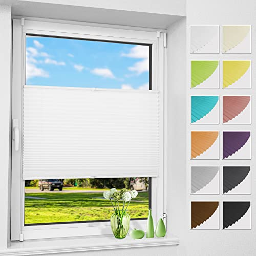 Allesin Plissee ohne Bohren Plissees Klemmfix Weiß 110x130cm(BxH), Plisseerollo Faltrollo mit Klemmträger, Jalousie Rollos für Fenster und Tür, Sichtschutz und Sonnenschutz