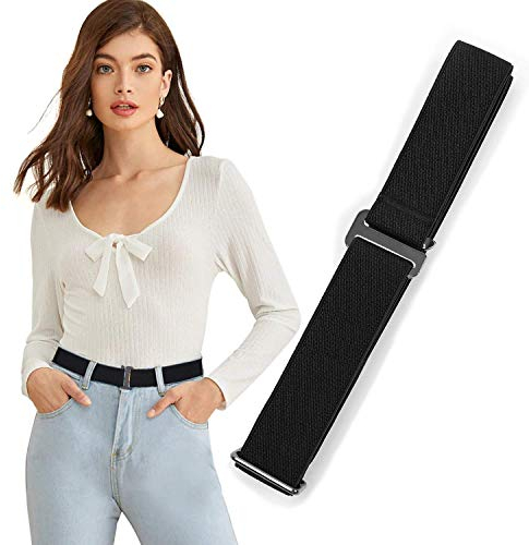 JasGood Unsichtbare Damen Stretch Gürtel No Show Elastic Einstellbare Web Gürtel Mit Flacher Schnalle Für Jeans Hosen Kleider,Schwarz,110cm(Passt Taillenumfang 55cm-110cm)