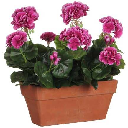MICA Decorations Geranium Violet dans Un jardinière de Balcon Terra – L 29 x l 13 x H 40 cm