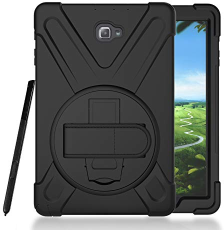 Gerutek Hülle für Samsung Galaxy Tab A 10,1 Zoll P580/P585 2016, Stoßfeste für Galaxy Tab P580 Hülle mit 360°Drehbar Stände/Handschlaufe Schultergurt Stifthalter, Case für Samsung Tab A 10.1, Schwarz
