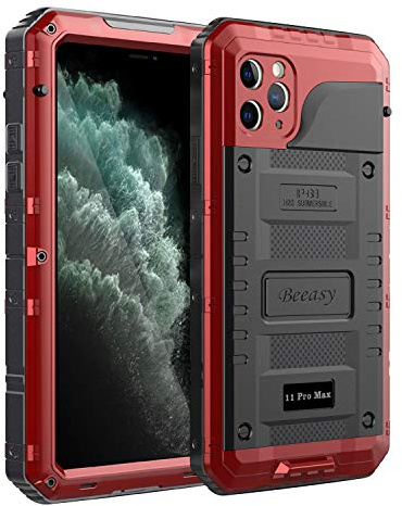 Beeasy iPhone 11 Pro Max Case Red, Waterproof Shockproof Tough Heavy Duty, with Built-in Screen Protector 360 Degree Full Body Military Protective, Drop Proof Metal Cover for Outdoor Sport