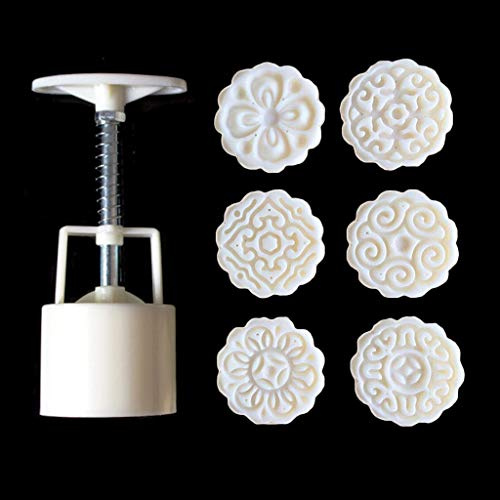 qiuxiaoaa 6Pcs 3D Flowers Stamps Moon Cake Decor Mould Barrel Round Mooncake Mold 50G Pastry Mooncakes Hand Diy Tool Cake Tools
