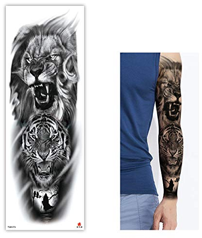Bryights Fake Tattoos Große Arm Ärmel Tattoo Skizze Löwe Tiger Wasserdicht Temporäre Tatoo Aufkleber Wild Fierce Tier Männer Frauen Vogel Totem Tatto-F
