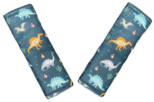 Baby Car Seat Neck Cover, Car Seat Strap Cover, Seat Belt Cushions Pads, Shoulder Strap Protectors, Reversible Pram Harness Covers in Minky Dinosaur, Baby Neck Pad Protector