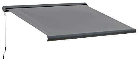 Outsunny 3.5 x 3 m Electric Awning with Remote Controller, Aluminium Frame DIY Retractable Awning, UV50+ Sun Shade Canopy for Garden Patio Deck Door Window, Grey