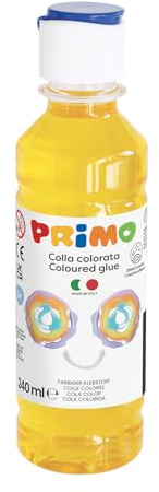 Morocolor PRIMO, Farbiger Kleber mit Wasser in Flasche 240 ml, Gelber Kleber ohne Lösungsmittel und Gluten, Glänzend und gefärbt, Leicht abwaschbar, Für Papier und Karton geeignet