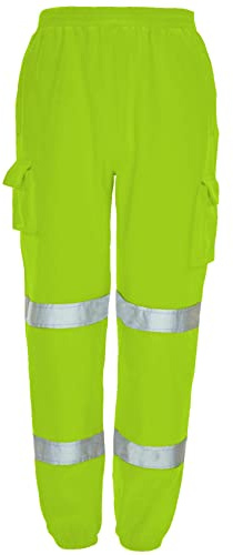 RASH Accessories - Pantaloni da jogging ad alta visibilità, con spazzola spessa, in pile, con nastro riflettente, da lavoro, con elastico in vita, per jogging, sudore, tuta S-5XL Giallo XL