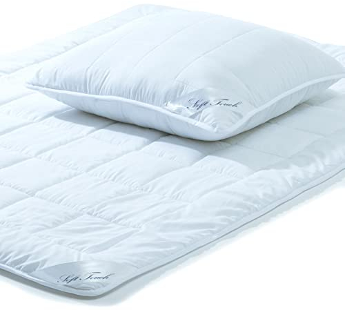 aqua-textil Soft Touch 1x Kopfkissen 80 x 80 cm Set inkl Bettdecke Ganzjahresdecke 155 x 220 cm Winter Sommer Steppdecke