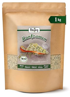 Biojoy Semi di canapa BIO, sgusciati, interi e crudi, 1 kg | Dalla Cina, crudi, ideali da mangiare, Cannabis sativa L.