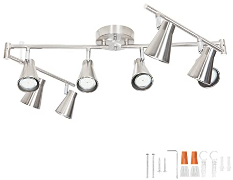 LABOREDUCER LED 8 Light Track Lighting Fixture Flexible, Adjustable Ceiling Spot Light with GU10 Track Light Head, Accent Lighting Foldable Swing Arm Brushed Nickel(Bulbs Not Included)