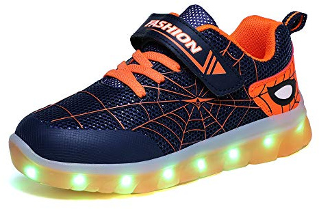 KIMIME PIKL Unisex barn LED skor 7 färger USB laddning lysande utomhus sportskor andas ultralätta vattentäta löparskor gymnastik sneakers blinkande sneakers för pojkar flickor, blå, 30 EU