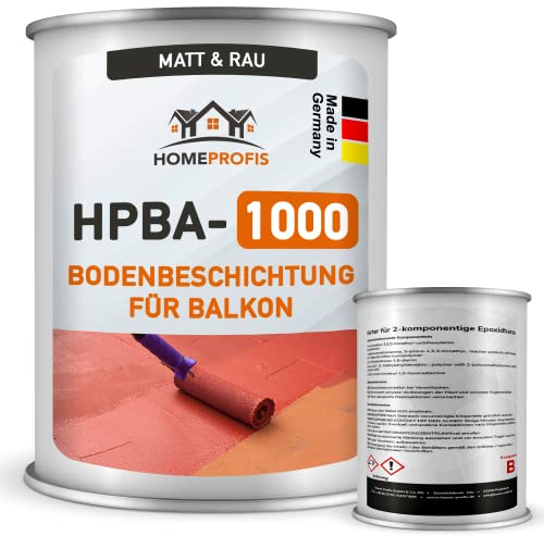 Home Profis® matter Balkonboden rutschfest (50m²) | 30 Farben | Beton, Estrich & Fliesen | Flüssigkunststoff Bodenfarbe Außen | 2K Epoxidharz Bodenbeschichtung | RAL 7016 Anthrazitgrau | HPBA-1000