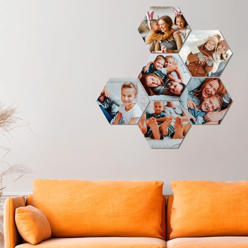 FLYERALARM Hexagon Fotokachel 21 x 18 cm I 6 Stück I Hartschaum I Fotowand mit eigenem Bild gestalten I Inklusive Montagematerial I Personalisierte Geschenke