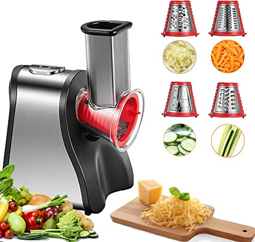 FOHERE Electric Cheese Grater Salad Maker, Electric Slicer Shredder for Home Kitchen Use, One-Touch Easy Control, Electric Grater for Vegetables, Cheeses and Nuts, BPA-Free, Red