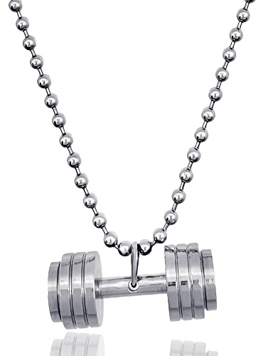 RUGGED steel - Herren Kette mit Hantel Anhänger Edelstahl massiv (silber) - stylische Halskette für Männer - stabiler 24/7 Schmuck -> wasserfest & schweissresistent - 60 65 75 cm - inkl. Schmuck-Box