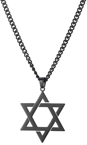 Vassago Halsband med hänge i form av en Davidsstjärna, Salomon, sexuddig stjärna, talisman i rostfritt stål, hexagram, judisk, Israel, smycke, 40cm, Rostfritt stål, Ingen ädelsten