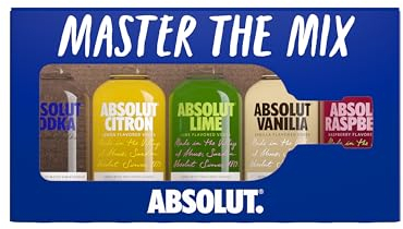 Absolut Mix Miniature Pack with Original, Citron, Lime, Vanilia and Raspberri Flavoured Swedish Vodka, 5 x 5cl