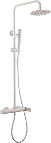 Mice BDR031/BL Brausestange mit rundem Duschkopf und Handbrause, Chrom / Weiß matt