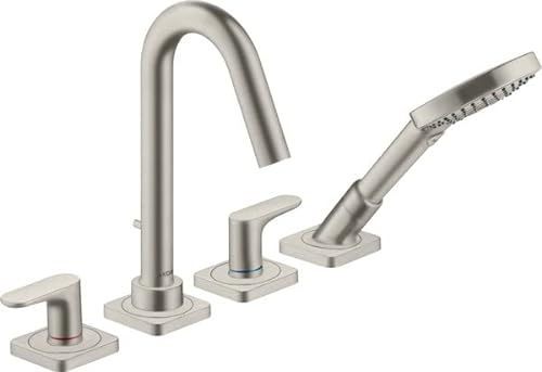 hansgrohe AXOR Citterio M 4-Loch Wannenrandarmatur mit Hebelgriffen und Rosetten, 34444800, Farbe: Edelstahl Optic
