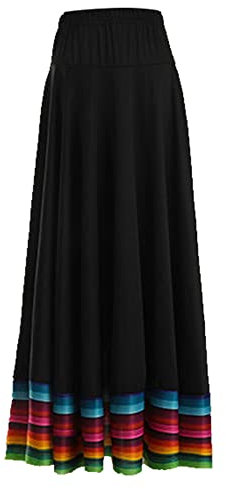 CHICTRY Damen Flamenco Dance Lange Rock Maxirock Tanzrock Faltenrock Tango Latein Walzer Bauchtanz Ballroom Wettbewerb Kostüm Schwarz C 5XL