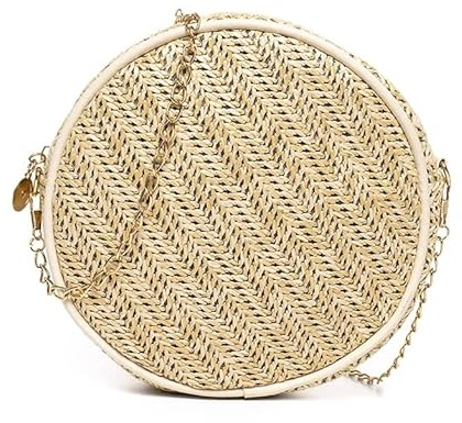 Strohsack Stroh Strandtasche Strohtasche Kleine runde Umhängetaschen Sommer handgefertigte gewebte Umhängetasche Damen Ketten Kreis Strandtasche Damen Handtaschen Korbtasche Geflochten (Blue : A, SI