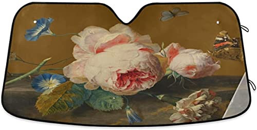 Pare-soleil de voiture rose printemps tulipes roses vent vent voiture papillon bleu matinal, pare-soleil de voiture pour garder votre véhicule au frais, pare-soleil de voiture de camion 130 x 70 cm