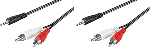 Goobay 50441 Adattatore cavo audio AUX, Jack da 3.5mm a Connettore RCA Stereo, Nero, 10m Lunghezza del Cavo (Confezione da 2)