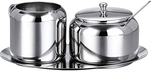 Set latte e zucchero zuccheriera in acciaio inox, zuccheriera piccola con cucchiaio, adatta per casa, cucina e bar, set 3 pezzi, argento