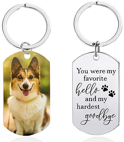 Porte-clés photo personnalisé en forme de chien avec photo pour homme et femme avec étiquette à suspendre en acier inoxydable, acier inoxydable, Small