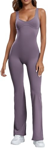 Abonlen Jumpsuit mit Herzausschnitt, ausgestellter Overall für Damen, volle Länge, ärmellos, lässiger Strampler, 1 Body, Lila Grau, Small