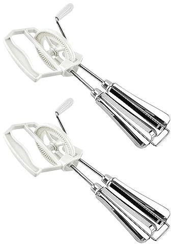 10 stainless Steel Hand Mixer Fast Semi Automatic Egg Beater And Pasta Tool Household Beater Baking Tool White 2pc Hand Held Kitchen Mixer (White, One Size)