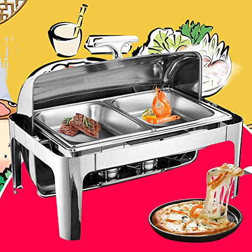 Set scaldavivande professionale Chafing Dish da 9 l, in acciaio inox, per buffet, colazione, feste (1 serbatoio dell'acqua + 2 contenitori per la combustione)