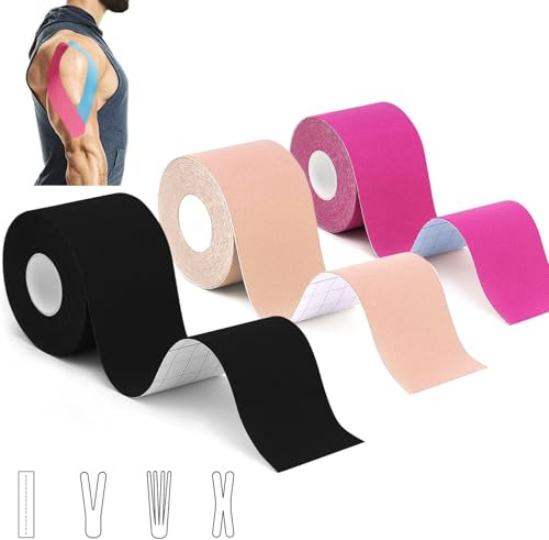 3 Rollen Kinesiologie Tape (5m x 5cm), Profi Kinesiotapes Physio Tape Set