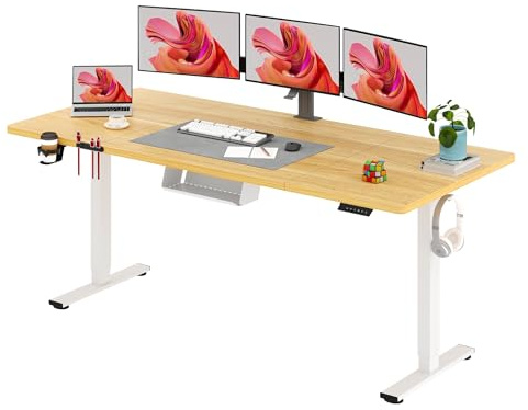 SANODESK Escritorio Elevable 200x80 cm, Altura Regulable con Control Digital y Memoria, Sistema Anticolisión, Mesa Escritorio Elevable Silenciosa para Oficina y Hogar, Arce