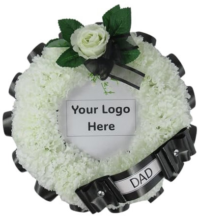 Funeral Football Team Wreath - Customisable Artificial Flowers Round Wreath for Funeral or Grave - Football Team Colours Wreath - Photo wreath - 30cm