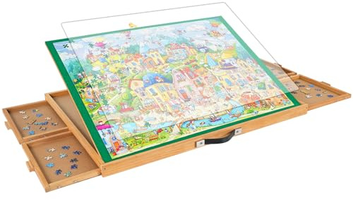 1500 Teile Puzzlebrett mit 4 Schubladen & Abdeckung, 3 Neigungswinkel, 64 x 87 cm Holz-Puzzletisch für Erwachsene, tragbarer Puzzle-Tischaufsatz, Geburtstagsgeschenk für Mama