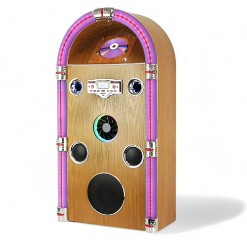 Steepletone Jive Swing 90 Floorstanding Multi-Functional Retro Jukebox, Bluetooth, CD Player, FM Radio, MP3 playback, Colour Changing LED lights, Powerful Speakers, Remote Control Included