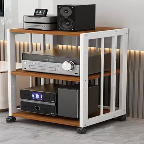 ZIUSFAC Audio Meuble Rack HiFi Appareils DAC Armoire De Composants Support AV Media Meuble Chaine 2/3/4/5 Couches Tour De Support Audio avec Étagères Réglable - Blanc(White+Oak,3 Tier)