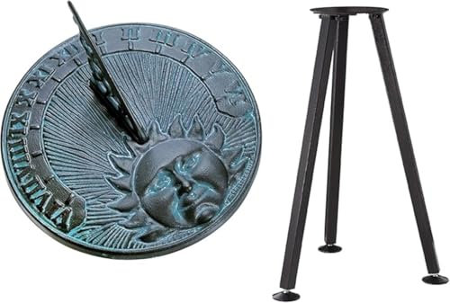 ANTIQUEMEDIEVAL Daybreak Sonnenuhr aus Gusseisen, Grünspan, mit Ständer