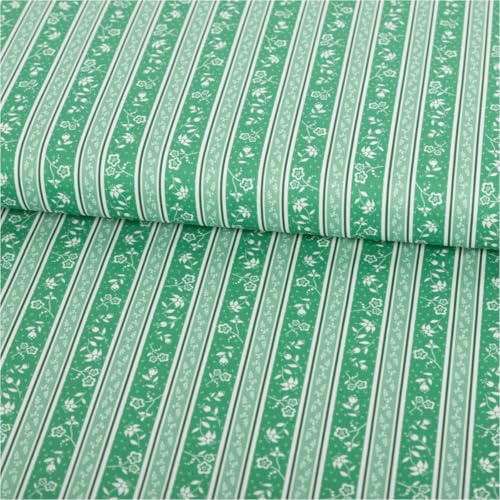 Baumwollstoff Trachtenstoffe Trachten Streifen Blumen grün weiß 1,6m Breite als Meterware | Ideal für Nähen & DIY (160 cm Breite, 110 g/m²)