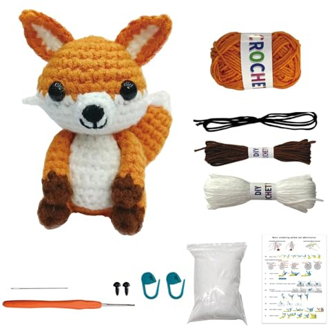 Lifemaison Fuchs Einsteiger Häkelset für Anfänger mit kinderleichtem Garn,Hilfsmitteln & Schritt-für-Schritt Videoanleitung,Fuchs Häkel-Starterset,für Erwachsene Kinder Geschenk DIY-Handarbeiten