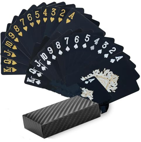 Pokerkarten Spielen,2 Decks Plastik Wasserdichtes Profi Poker Set mit 54 Exquisiten Schwarzen Pokerfolien Spielkarten Interaktives Spielzeug für Familieninteraktion,Gesellschaftsspiele,Zusammenkünfte