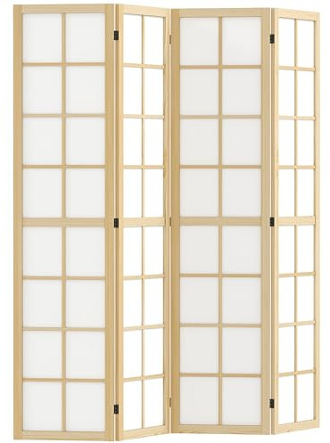 HOMCOM 4 Panel Folding Room Divider, Freestanding Privacy Screen, Indoor Room Partition for Living Room, Bedroom and Office, 160 x 170cm