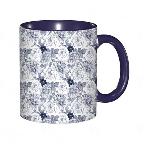 EKLMPS Tazza grande per caffè e tè a colazione - idee regalo per uomo e donna - in porcellana, 330 ml (11oz),Shabby Chic, boccioli di rosa da giardino con foglie e fiori Immagine romantica di Imma