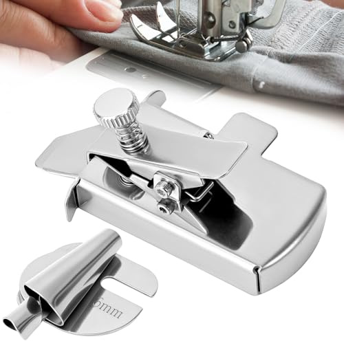 QWORK® Nähmaschinen Magnetische Nahtführung und 6mm Rolled Saum Nähfuß, Edelstahl Nähzubehör für industrielle Maschinen