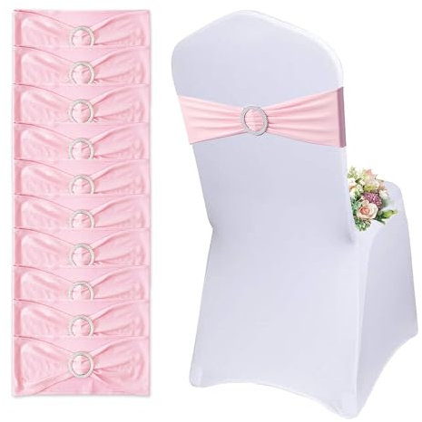 QeeFop 50 Fasce Elastiche Per Sedie con Fibbia ad Anello, Fascia Coprisedia Fiocchi Per Sedia Elastici per Feste, Matrimoni, Banchetti, Ricevimenti, Feste Di Compleanno (Rosa)
