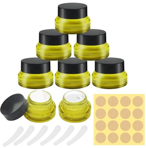 Bohoray 6PCS Creme Behälter avec Couvercle 30ml, Petit Pots Vide Cosmétiques avec Spatule et Étiquette, Petits Pots en Verre Clair de Voyage pour Lotion, Crème, Spécimens