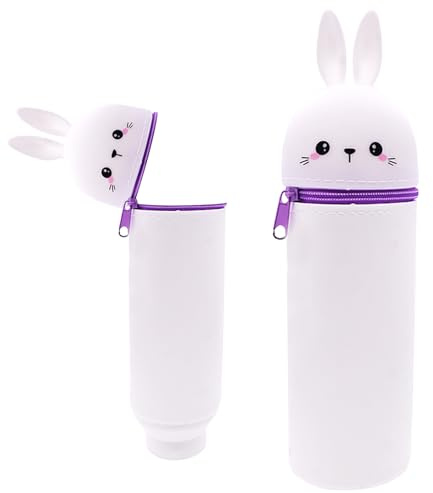 SHRADS 2-In-1 Weiche Silikontasche - Kawaii, Kawaii Federmäppchen, Federmäppchen, Niedlicher Cartoon (Weißes Kaninchen)
