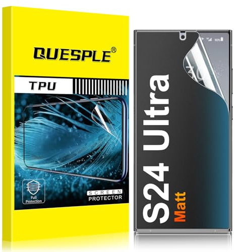 QUESPLE [3 Stück] Matt Schutzfolie für Samsung Galaxy S24 Ultra 5G, Anti-Fingerabdruck, Blendschutz Matte Weich TPU Folie, Ultra-Klar Fingerabdruck-ID Unterstützen Displayschutzfolie